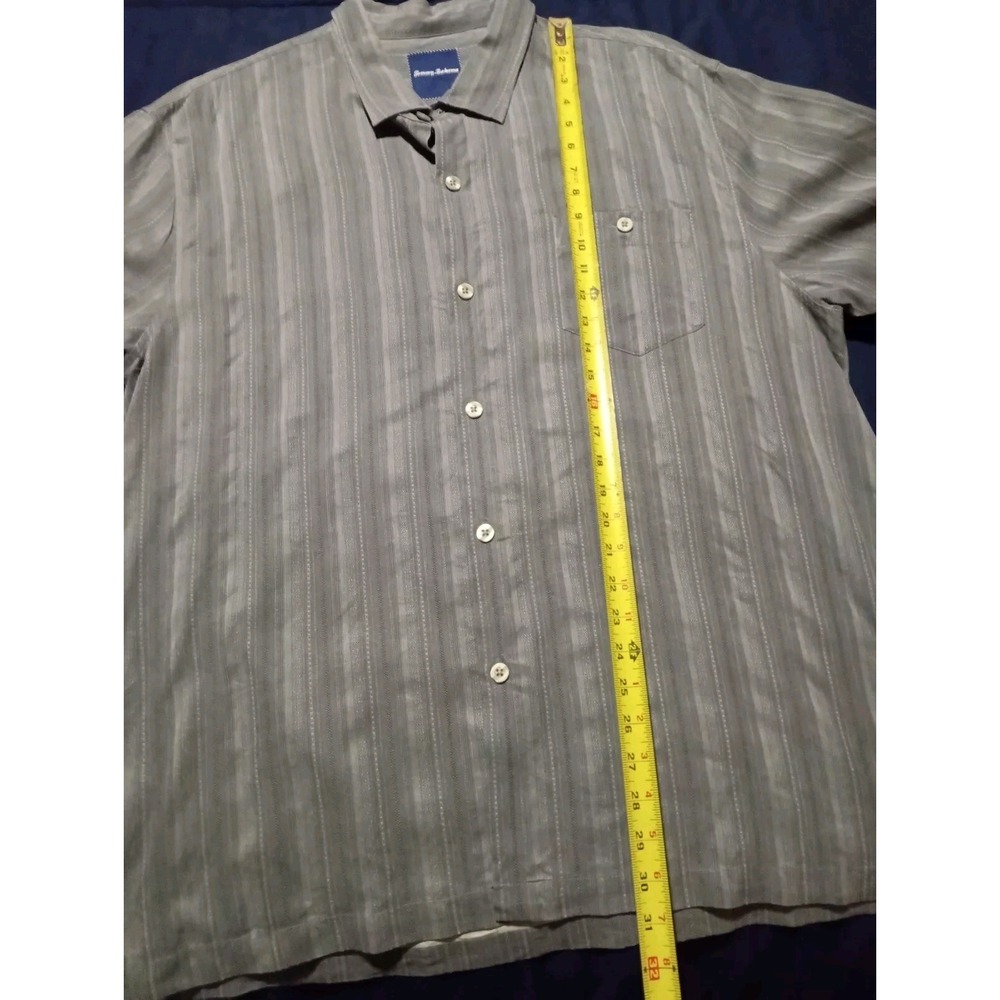 Tommy Bahama Shirt Men's XXL 100% Silk Button Up Gray‎ Stripe Short Sleeve - Picture 3 of 6